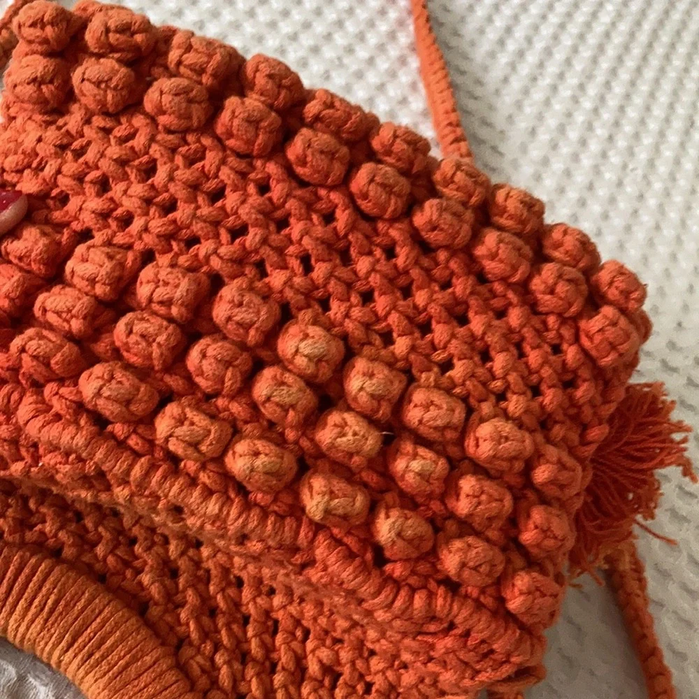 Cleobella Orange Crochet Fringe Crossbody Bag